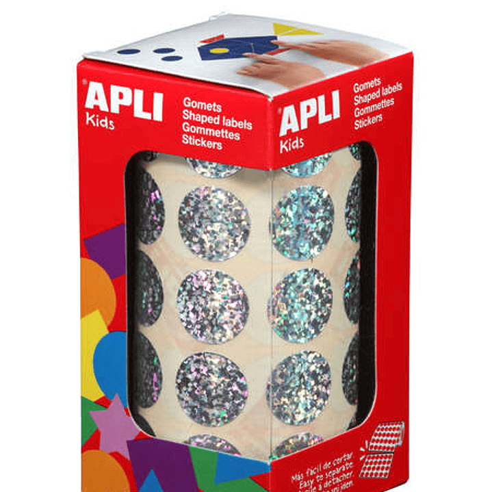 Apli Gomets Redondos Holograficos - Tamaño Ø 20mm - Adhesivo Permanente - 59 Hojas Pretroqueladas - 1770 Gomets por Rollo - Ideal para Escuelas y Tall 1
