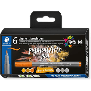 Staedtler 371 Pack de 6 Rotuladores Punta de Pincel Suave - Colores Vivos y Brillantes - No Amarillea con el Paso del Tiempo - Nueva Tinta Multi Ink -