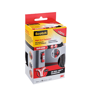 Scotch Extreme Pack de 2 Cierres Adhesivos Reposicionables - 25mm x 1.2m - Color Negro