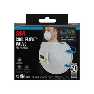 3M Cool Flow Pack de 3 Mascarillas para Particulas FFP2 - Desechable - con Valvula - para Niveles Medios de Particulas - Color Blanco
