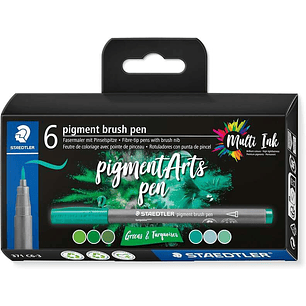Staedtler 371 Pack de 6 Rotuladores Punta de Pincel Suave - Colores Vivos y Brillantes - No Amarillea con el Paso del Tiempo - Nueva Tinta Multi Ink -