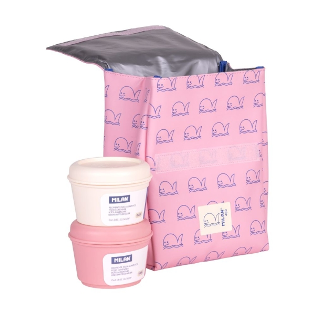 Milan Coleccion 460 Bolsa Isotermica Porta Alimentos 3,5L - Incluye 2 Recipientes para Alimentos de 0,25L - Interior Aislante Termico - Color Rosa/Azu 1