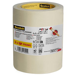 Scotch Classic Pack de 3 Cintas de Enmascarar - 48mm x 50m - 70% PEFC - Color Blanco