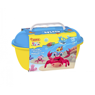 Jovi Play & Fun Cofre Splash con 24 Barras de Plastilina 15gr + Modeladores + Recortables - Sin Gluten - Base Vegetal - No se Seca - Colores Surtidos