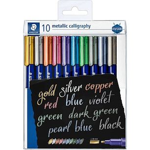 Staedtler Metallic Calligraphy Pack de 10 Rotuladores para Caligrafia - Trazo 2.8mm - Colores Surtidos
