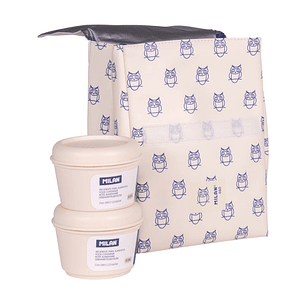 Milan Coleccion 460 Bolsa Isotermica Porta Alimentos 3,5L - Incluye 2 Recipientes para Alimentos de 0,25L - Interior Aislante Termico - Color Beige/Az