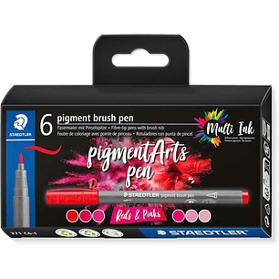 Staedtler 371 Pack de 6 Rotuladores Punta de Pincel Suave - Colores Vivos y Brillantes - No Amarillea con el Paso del Tiempo - Nueva Tinta Multi Ink -