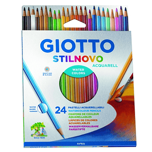 Giotto Stilnovo Acqarell Pack de 24 Lapices de Colores Acuarelables - Forma Hexagonal - Mina 3.3mm - Colores Surtidos