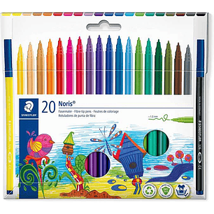 Staedtler 326 Pack de 20 Rotuladores Punta de Fibra - Trazo 1.0mm Aprox - Resistente a la Presion - Tinta a Base de Agua Antisecado - Colores Surtidos