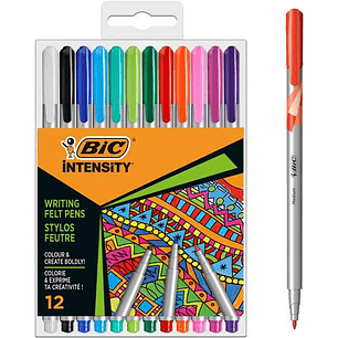 Bic Intensity Medium Pack de 12 Rotuladores - Punta Media de 0.8mm - Tinta con Base de Agua - Colores Surtidos