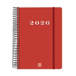 Finocam My Agenda de Espiral - Anual 2026 - Tapa Dura Antirayaduras - Formato E10 - 185x20x212mm - 1 Dia por Pagina - Color Rojo