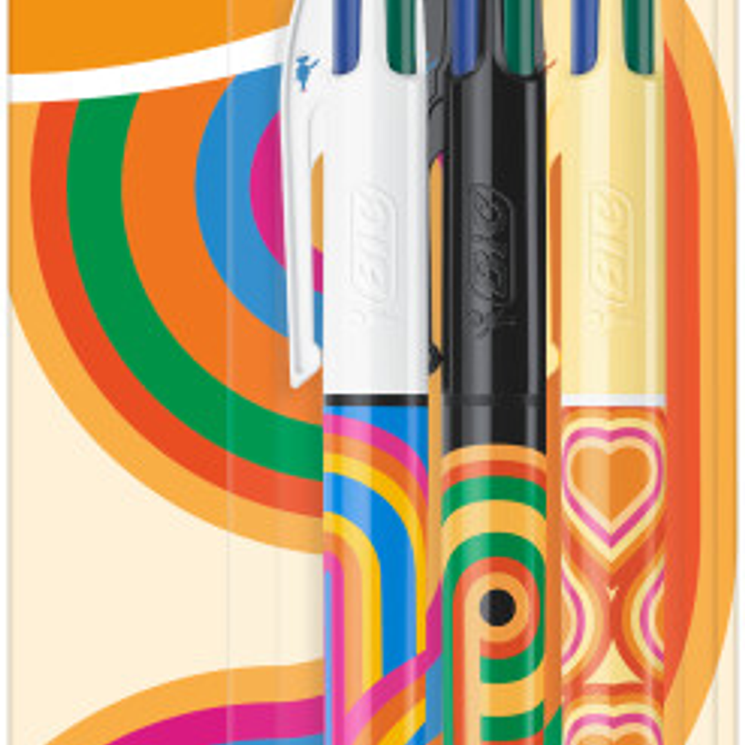 Bic 4 Colours Decors Pack de 3 Boligrafos de Bola Retractil - Punta Media de 1.0mm - Tinta con Base de Aceite - 4 Colores 1