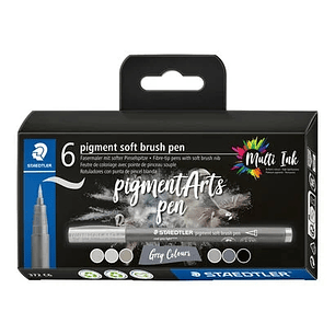 Staedtler 372 Pack de 6 Rotuladores Punta de Pincel Suave - Colores Vivos y Brillantes - No Amarillea con el Paso del Tiempo - Nueva Tinta Multi Ink -