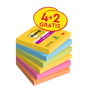 Post-It Super Sticky Pack de 6 Blocs de 90 Notas Adhesivas Reposicionables - Forma Cuadrada - 76x76mm - Colores Surtidos