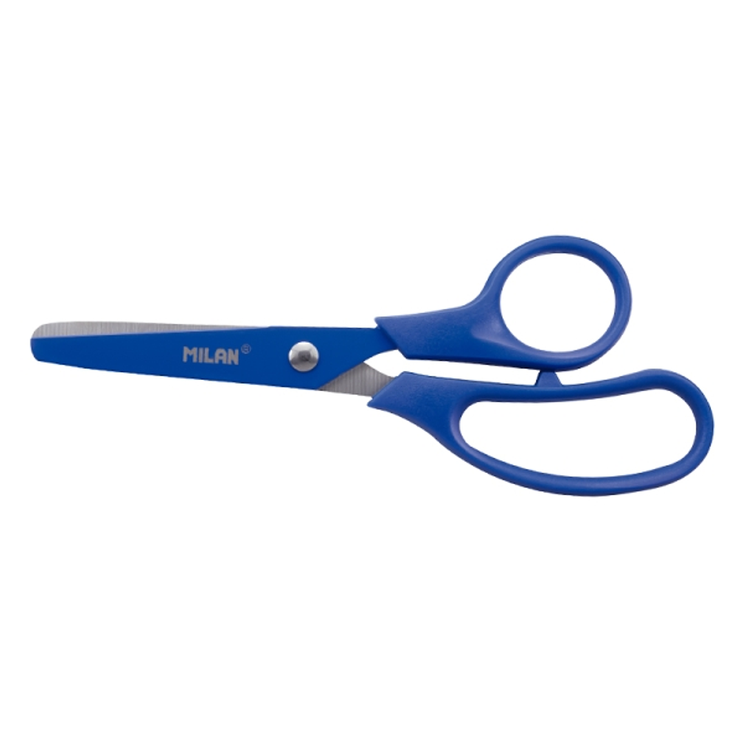 Milan Basic Colours Tijeras de 13.4cm - Mango Ergonomico - Punta Redondeada - Hoja de Acero Inoxidable - Color Azul 1