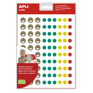 Apli Gomets Cara Feliz Mini - 180 Gomets por Bolsa - 4 Estilos de Cara Diferentes - Adhesivo Removible - Motivan y Premian - Enseñan a Expresar Sentim