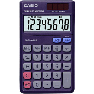 Casio SL-300VERA Calculadora de Bolsillo - Pantalla LC Extragrande de 8 Digitos - Funcion Conversor de Euros - Color Azul Oscuro