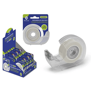 Bismark Cinta Adhesiva Invisible 19mmx33m con Portarrollos - Cuerpo de Plastico - Ideal para Uso Escolar - Transparente