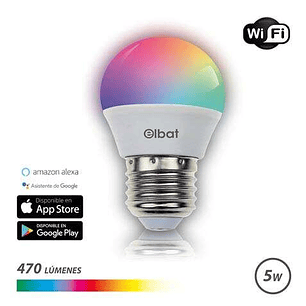 Elbat Bombilla LED Esferica Smart Wi-Fi G45 E27 5W 470lm RGB - Temperatura 2700K a los 6000K - Control de Voz - Control Remoto - 3 Modos de Color: Fri
