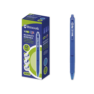 Bismark Boligrafo Borrable con Clip - Punta de 0.7 mm - Grip de Goma - Color Azul