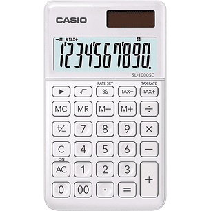 Casio SL-1000SC Calculadora de Bolsillo - Pantalla Extragrande de 10 Digitos - Alimentacion Solar y Pilas - Color Blanco