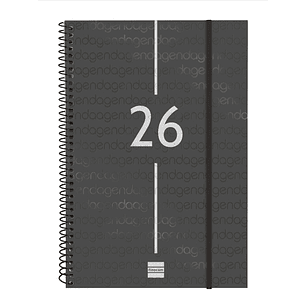 Finocam Year Agenda de Espiral - Anual 2026 - Tapa Ligera - Formato E11 - 172x14x242mm - Semana Vista en Vertical - Color Negro