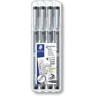 Staedtler Pigment Liner 308 Pack de 4 Rotuladores de Punta Fina - Punta Larga - Secado Rapido - Color Negro