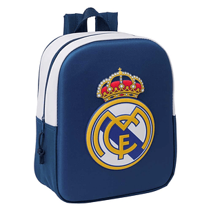 Safta Real Madrid Mochila Guarderia 3D de 6L - Asa de Mano Superior - Asas Regulables y Acolchadas - Cierre de Cremallera - 22x27x10cm - Color Blanco 