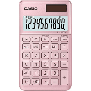 Casio SL-1000SC Calculadora de Bolsillo - Pantalla Extragrande de 10 Digitos - Alimentacion Solar y Pilas - Color Rosa