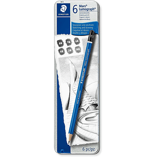 Staedtler Mars Lumograph 100 Pack de 6 Lapices de Grafito - Resistencia a la Rotura - Graduaciones Surtidas