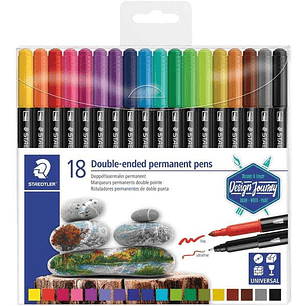 Staedtler 3187 Pack de 18 Rotuladores Permanentes de Doble Punta - Resistente al Agua - Secado Rapido - Colores Surtidos
