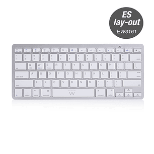 Ewent Teclado Inalambrico - 2x Baterias AAA - Disposicion QWERTY ES - Ultradelgado - Bluetooth - Color Plata/Blanco