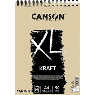 Canson XL Kraft Rayado Bloc de Dibujo con 60 Hojas A4 - Espiral Microperforado - 21x29.7cm - 90g - Color Beige