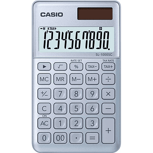 Casio SL-1000SC Calculadora de Bolsillo - Pantalla Extragrande de 10 Digitos - Alimentacion Solar y Pilas - Color Azul