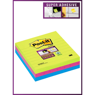 Post-It Super Sticky Pack de 3 Blocs de 70 Notas Adhesivas Reposicionables - 101x101mm - 100% PEFC - Colores Surtidos