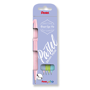Pentel Brush Sing Pen Pastel Pack de 4 Rotuladores con Punta de Pincel - Lineas Finas o Gruesas dependiendo de la Presion - Fabricados con 81% de Plas
