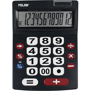 Milan Calculadora 12 Digitos Extra Grande - Teclas Grandes - Tecla Rectificacion Entrada de Datos - Apagado Automatico - Color Negro