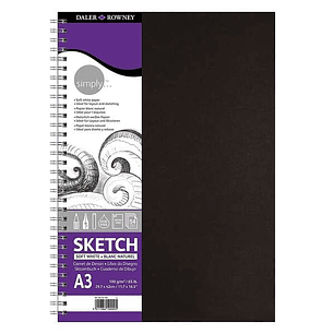 Daler Rowney Simply Cuaderno de Dibujo A3 - Cubierta Rigida con Encuadernacion en Espiral 100g/m2 - Color Blanco