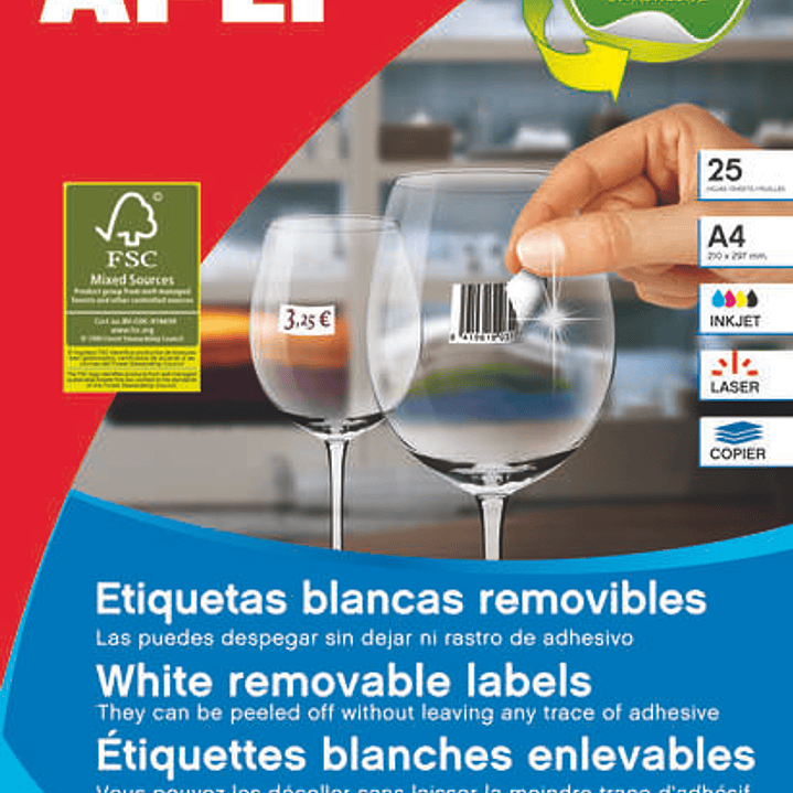 Apli Pack de 6.750 Etiquetas Blancas Removibles 17.8 x 10.0mm - 25 Hojas x 270 Etiquetas - Adhesivo Removible - Color Blanco 1