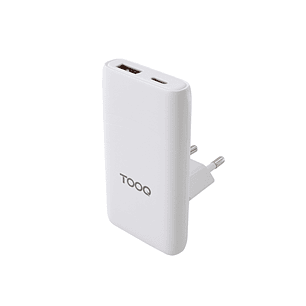 Tooq Adaptador de Viaje - Compatibilidad con EU, KR, UK - Tecnologia GaN 65W - Puerto USB-C PD y USB-A QC - Color Blanco