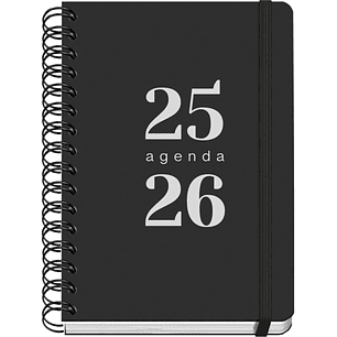 Dohe Grammar Agenda Escolar 25/26 Espiral A5 - Semana Vista - Papel 80g/m2 - Cubierta de Polipropileno - Cierre de Goma Elastica - Color Negro