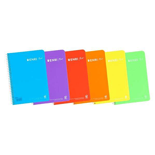 Enri Plus Cuaderno Espiral Formato Cuarto Pautado 3.5 con Margen - 80 Hojas 90gr - Cubierta de Plastico - Colores Surtidos