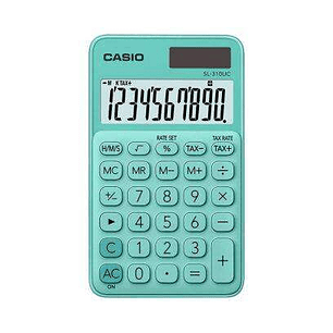 Casio SL-310UC Calculadora de Bolsillo - Calculo de Impuestos - Pantalla LCD de 10 Digitos - Solar y Pilas - Color Verde