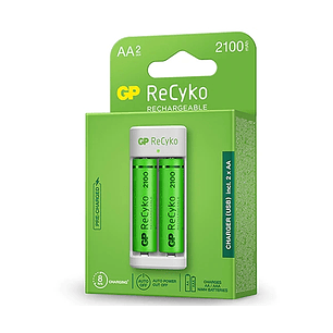 GP ReCyko Pack de Cargador USB + 2 Pilas Recargables 2100mAh AA