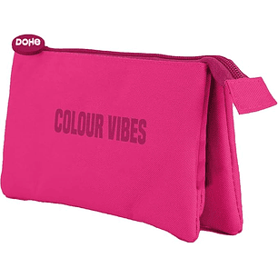 Dohe Colour Vibes Portatodo Triple - Cierre Doble con Cremallera y Tirador de Goma - Color Rosa