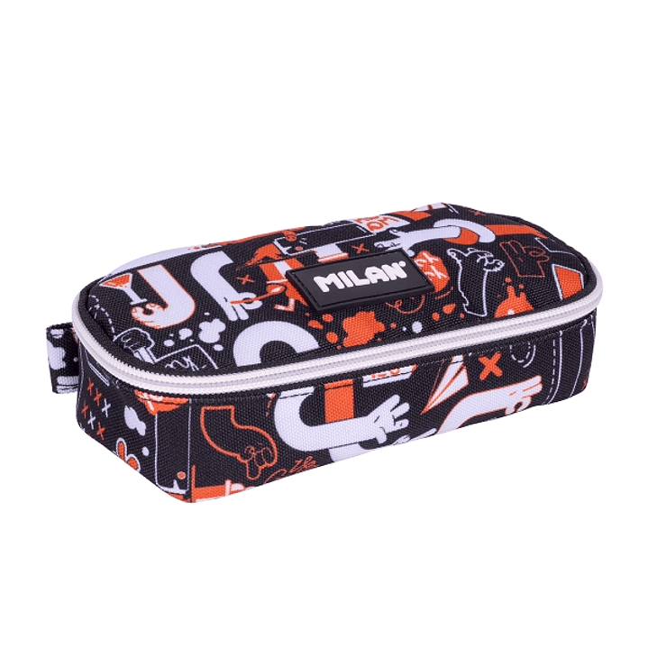 Milan Fingers Estuche Portatodo - Ovalado - Cierre con Cremallera - Malla Interior - 20.5x9x5.5cm - Color Naranja 1