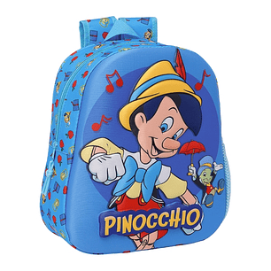 Safta Pinocho Mochila 3D de 8.64L - Portabotellas - Tarjeta de Identificacion Personal - Hombreras Acolchadas - 27x33x10cm - Color Azul