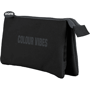 Dohe Colour Vibes Portatodo Triple - Cierre Doble con Cremallera y Tirador de Goma - Color Negro