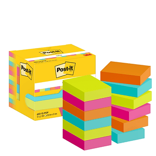 Post-It Pack de 12 Blocs de 100 Notas Adhesivas Reposicionables - Forma Rectangular - 38x51mm - Colores Surtidos