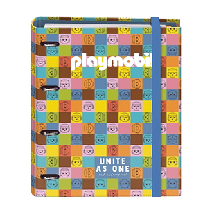 Dohe Playmobil Unite as One Carpeta de 4 Anillas Mixtas de 35mm con Recambio de 100 Hojas - Formato Folio - Cierre con Goma - Incluye 4 Separadores y 
